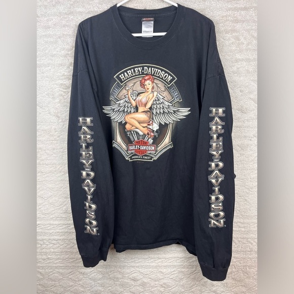HARLEY-DAVIDSON Men's Pin Up Graphic Tee Sz 3XL Long Sleeve Beefy  Spellout - Picture 3 of 14